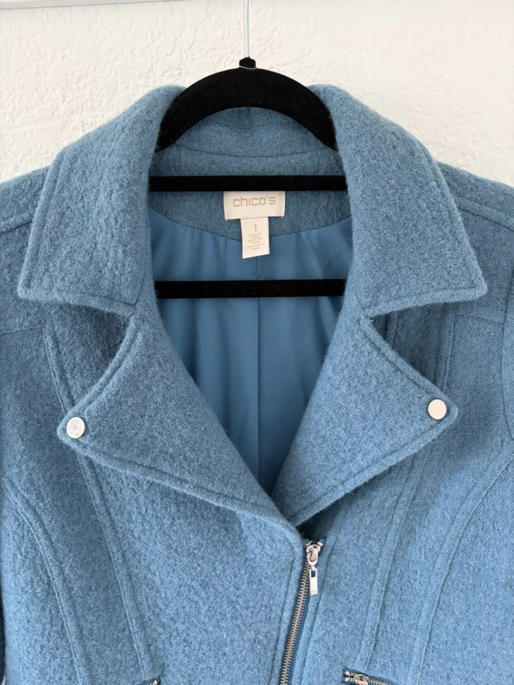 Chico's Boiled Wool Blue Moto Jacket - Picture 4 of 5
